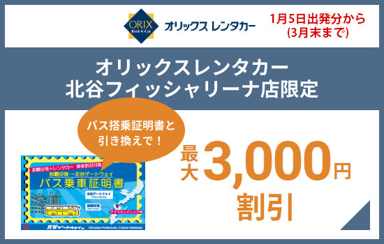オリックスレンタカー北谷フィッシャリーナ店限定（１月５日出発分～3月末まで）